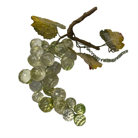 2 Vintage Acrylic Champagne Grape Cluster Faceted Sugared Leaves Wired 1970s MCM - Picture 2 of 6